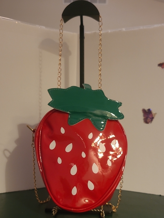 Handbags - Strawberry Shaped Crossbody Bag - Red & Green 21.25 Inch Long Strap
